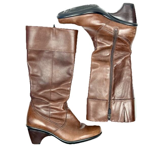 Dansko Risa Brown Distressed Leather Knee High Cuffed Zip Heel Boot Size 7.5-8 - Picture 7 of 13